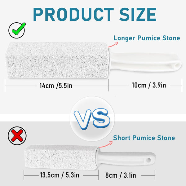 Pumice Cleaning Stone with Handle, 2 Pack Bowl Cleaner Toilet Brush, White | Non-Slip Long Plastic Handle, for Kitchen, Bath, Pool, Household Cleaning