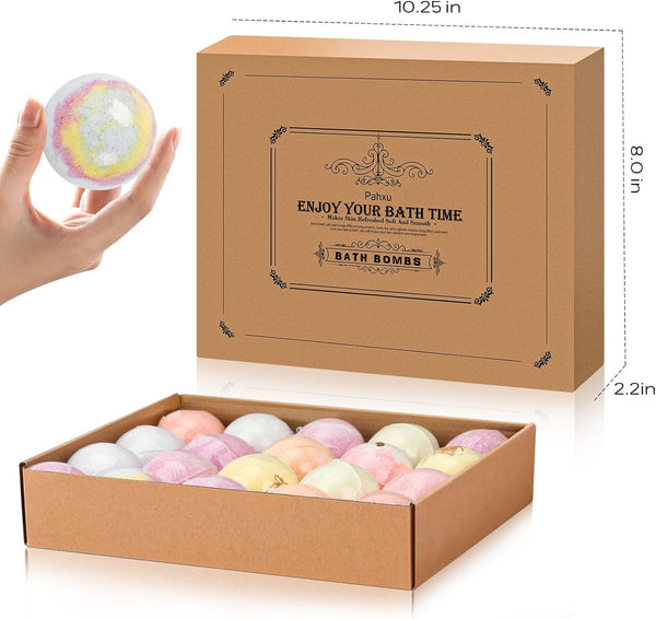 Bath Bombs 20 PCS Set, Organic Bath Bombs with Natural and Safe Essential Oil, Handmade Rich Bubble for Skin Moisturizing, Present for Her/Him,