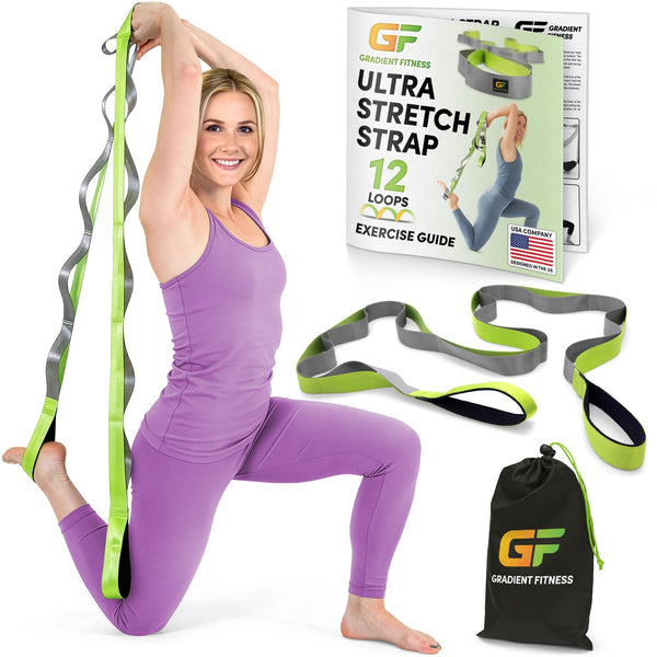 Gradient Fitness Stretching Strap for Physical Therapy, 12 Multi-Loop Stretch Strap 1.5" W x 8' L, Neoprene Handles, Physical Therapy Equipment,