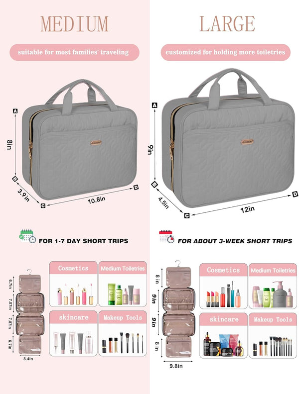 BALHLHG Toiletry Bag for Women With Hanging Hook, Medium Travel Makeup Organizer, Water-resistant Cosmetic Toiletries Bag for Bathroom, Trip,