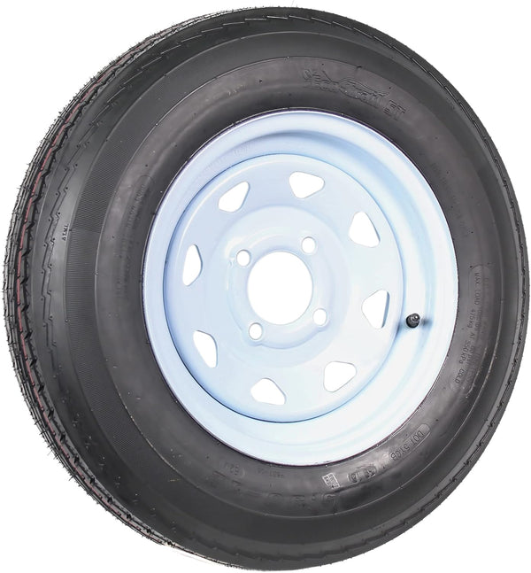 Ecustomrim Trailer Tire on White Rim 530-12 5.30-12 5.30 X 12 Load Range C 4 Lug 12 X 4 Wheel - 2 Year Warranty W/Free Roadside