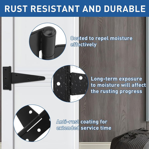 TamBee Barn Door Hinges Heavy Duty T Strap Shed Door Hinges - Black, Iron, Rustproof for Wood Shed Door, Barn Door, Cabinet Door and Fences Yard