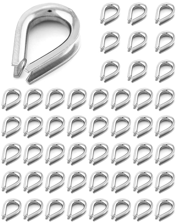 YAMASO 50Pcs 1/8" M3 Stainless Steel Thimble for Diameter Wire Rope Cable Thimbles Rigging