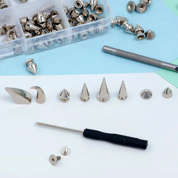 Incraftables Assorted Studs and Spikes Set (100pcs). Silver Spikes for Clothing (Small, Medium & Large) Kit. Metal Studs for Clothing for Crafts,