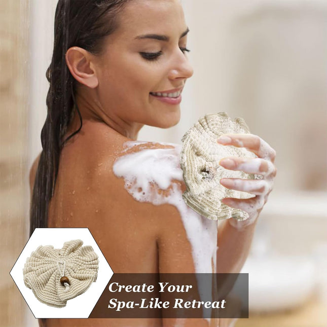 Natural Hemp Bath Mitts & Loofah Gloves Set - Exfoliating Shower Gloves for Wome