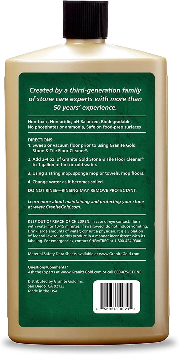 Granite Gold Stone and Tile Floor Cleaner - No-Rinse Deep Cleaning Granite, Marble, Travertine, Ceramic Solution - 32 Ounces (Packaging May Vary)