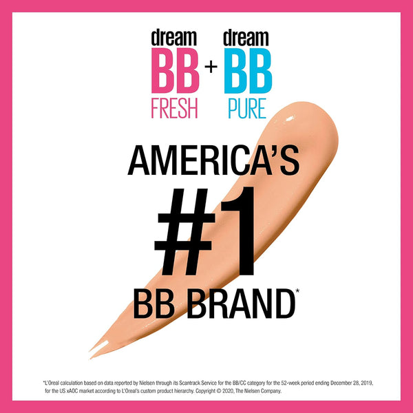 Maybelline Dream Fresh Skin Hydrating BB Cream, 8-In-1 Skin Perfecting Beauty Balm with Broad Spectrum SPF 30, Sheer Tint Coverage, Oil-Free,