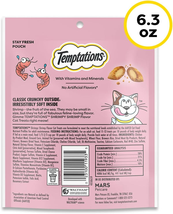 Temptations Classic Crunchy Cat Treats, Shrimpy Shrimp, 6.3 oz Shrimp 3.94 Pound (Pack of 1)