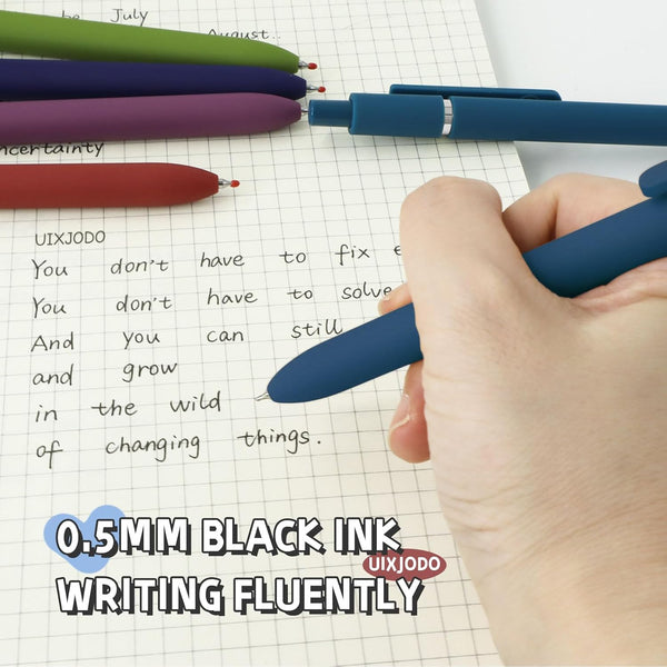 UIXJODO Gel Pens, 5 Pcs 0.5mm Black Ink Pens Fine Point Smooth Writing Pens with Silicone Grip, High-End Series Metal Clip Retractable Pens for