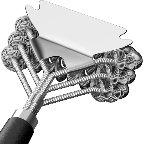 Stainless Steel BBQ Grill Brush and Scraper, Bristle-Free, Universal 3D Scraper Included