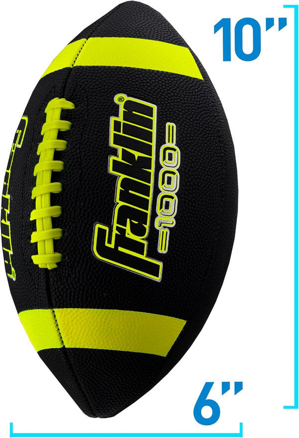 Franklin Sports Youth + Adult Footballs - Extra Grip 1000 Official Size, Junior + Pee Wee Kids - 1 + 12 Packs Black/Optic Junior Size - 1 Inflated
