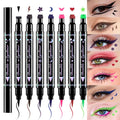 Evpct 7Pcs Colored Liquid Eye Liners Face Stamp Cosplay Gothic Makeup Set Kit for Beginners, Black Brown Purple Blue Red Pink Green Star Flowers