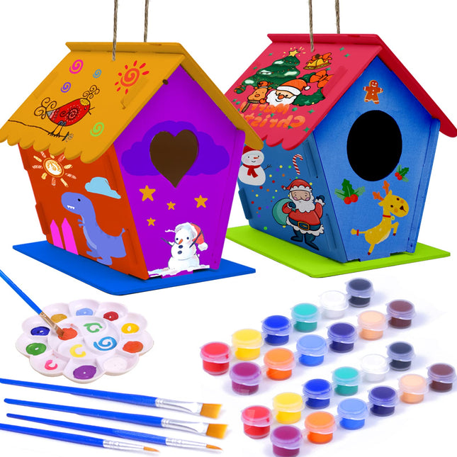 Hapray 2 Pack Bird House Kit, DIY Birdhouse Kits, Wooden Crafts Arts for Childre