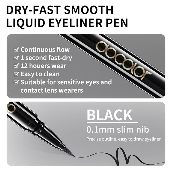 docolor Waterproof Eyeliner Pen Super Slim Precise All Day Black Eyeliner Liquid Professional Makeup Liquid Eye Liner Pencil for Women 1 Count