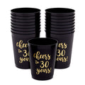 Sparkle and Bash 30th Birthday Cups & Plastic Tumblers - 16 Pack, 16 Oz, Black, Cheers To 30 Years - Party Favors & Wedding Anniversary Celebrations