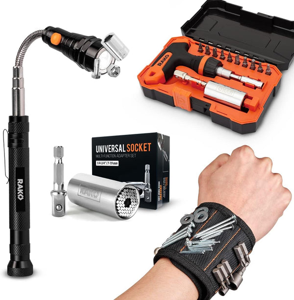 RAK Super Universal Socket Tool, 7-19mm Universal Socket Wrench Set, Gator Grip with Power Drill Adapter Set, Valentine's Day Gift, Ideal Cool