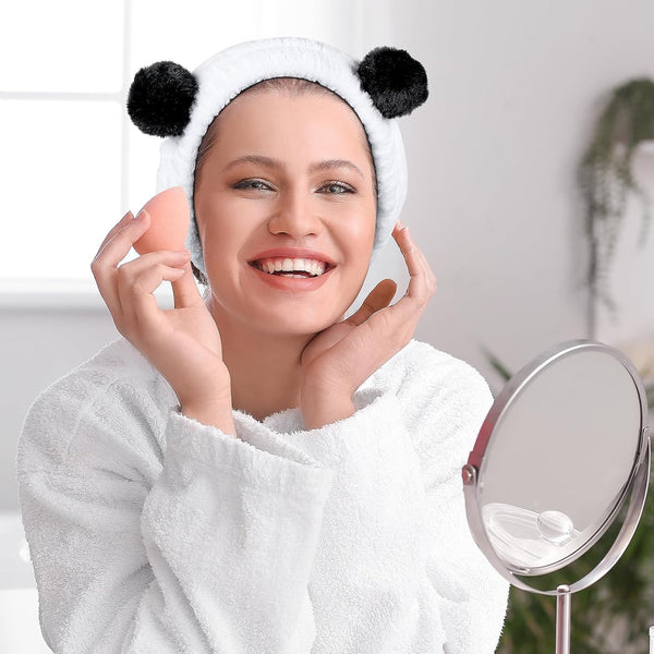 Pom Pom Panda Ears Plush Wash Face Headband Spa Wrist Band Cuffs Hair Scrunchy Women Girls Facial Makeup Skincare Bath Head Wrap Kids Costume