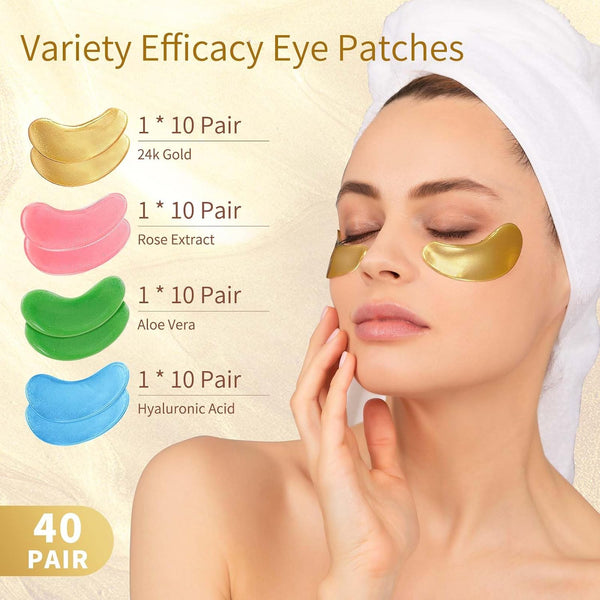 Under Eye Patches, 40 Pairs Eye Mask for Dark Circles, Puffy Eyes, Undereye Bags,Wrinkles,Eye Mask Patches with 24K Gold, Hyaluronic Acid,Rose &