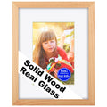RPJC 6x8 (4x6 with Mat) Solid Wood Picture Frame Real Glass Cover Natural | Fits 4x6 with Mat or 6x8 Without Mat, Easel Back, Wall Mount or