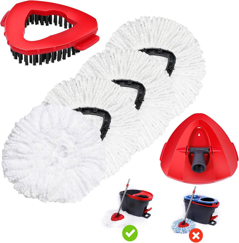 Wa.Ie Jiemimicrofiber Spin Mop Refills Head Compatible for Easywring 1-Tank System,1 Mop Scrub Brush + 1 Mop Base + 4 Pack Cleaning Floor Mop Head