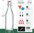 8 Pack [1 Liter / 33 Fl. Oz.] Swing Top Glass Bottles W/ Airtight Stopper Lids â Flip Top Brewing Bottle for Fermentation, Kombucha, Mead,