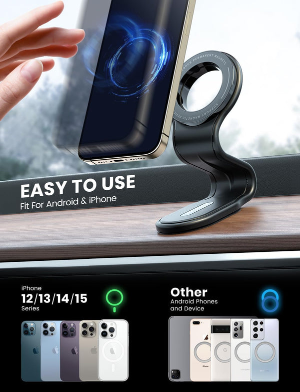 eSamcore for MagSafe Car Mount Detachable, Bendable Aluminum Arm Magnetic Phone Holder for Car【20 Strong Magnets】 Cell Phone Mount for Car Dash