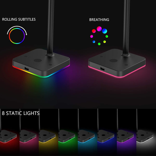 KAFRI RGB Headphone Stand with Wireless Charger Desk Gaming Headset Holder Hanger Rack with 10W/7.5W QI Charging Pad and QC 3.0 USB Port -