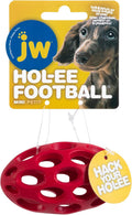 JW Pet Hol-ee Football Dog Toy Puzzle Ball, Natural Rubber, Mini (5.25 Inch Length), Colors May Vary | Textured surface for grip, hollow design