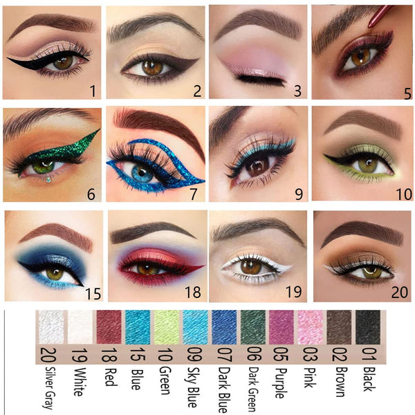 Evpct 12Pcs Green Blue White Black Brown Purple Color Gel Glitter Eyeliner Pencils Set for Women Waterline Waterproof Smudge Proof Lapiz De Ojos