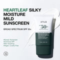 Anua Heartleaf Silky Moisture Mild Sunscreen, Broad Spectrum SPF 50+ with Moisturizing Formula, Lightweight Korean Sunscreen, Natural Finish,