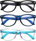 FANNYGO 3 Pack Kid Blue Light Glasses For Kids Girls Boys Computer Blue Light Kids Glasses Clear Glasses Age 3-9 (Black + Dark blue + Light blue)