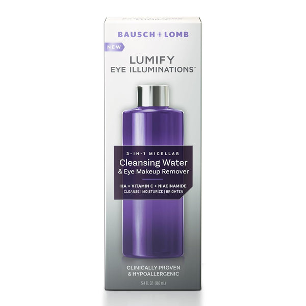 LUMIFY Eye Illuminations Cleansing Water & Eye Makeup Remover, 3-In-1 Micellar Water Contains Hyaluronic Acid, Vitamin C & Niacinamide, Clinically