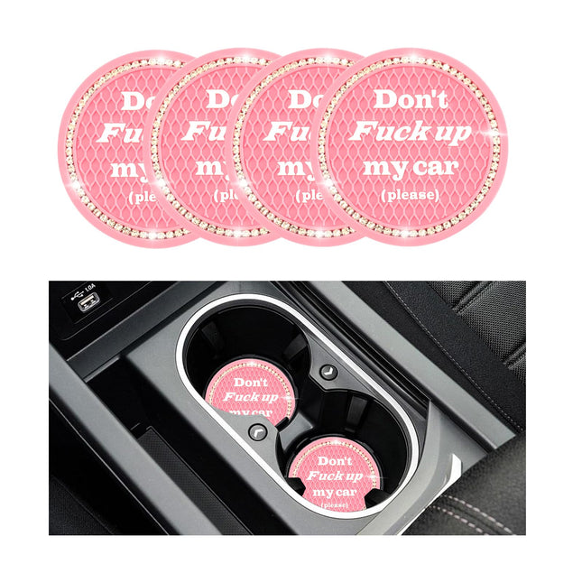 4 PCS Bling Car Cup Coaster, 2.75 Inch Anti-Slip Cup Holder Insert Coasters, Universal Crystal Rhinestone Auto Drink Car