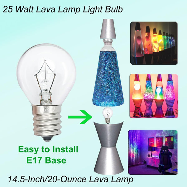 Lava Lamp Bulbs 25 Watt S11 E17 Base The Original Replacement Light Bulbs for 14.5" Lava Lamps and Glitter Lamps,120 Volt Motion Lava Lamp Light