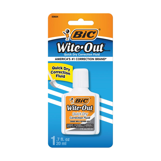 BIC Wite-Out Quick Dry Correction Fluid, 20Ml, White, Goes on Easy with a Reduce
