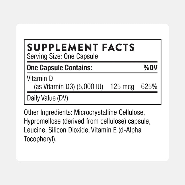 THORNE Vitamin D-5000 - Vitamin D3 Supplement - Support Healthy Bones, Teeth, Mu