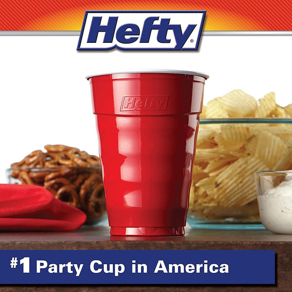 Hefty Party on Disposable Plastic Cups, Red, 18 Ounce, 50 Count (Pack of 3), 150 Total