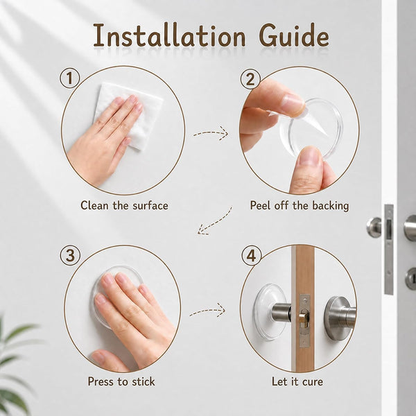 Silicone Door Stoppers for Wall, 6PCS Self-Adhesive Door Bumpers for Walls, Door Pads to Prevent Slamming - Clear & Round