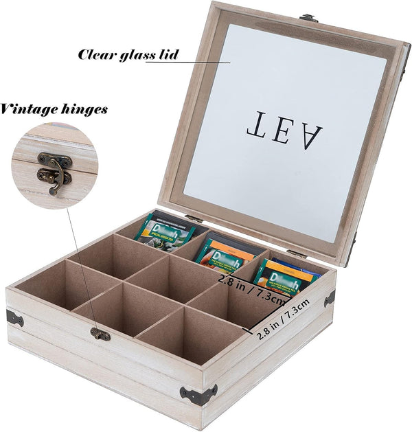 Gray 9 Compartment Rustic Tea Box Organizer for Tea Bags Coffee Pod | 9 compartment rustic gray tea box organizer holds tea bags coffee pods