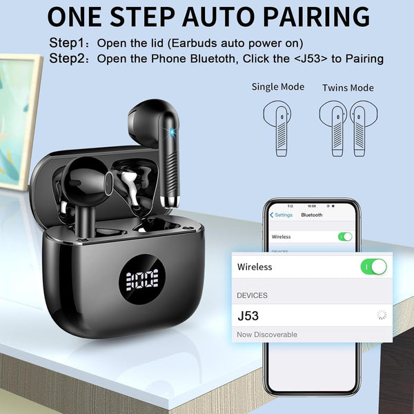Wireless Earbuds, 2025 Bluetooth Headphones 5.4 HiFi Stereo, in-Ear Ear buds with 4 ENC Noise Cancelling Mics, 40H Playtime Sport Ear Buds with