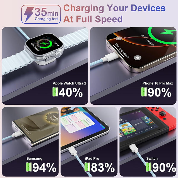 4 in 2 Travel Multi Charging Cable for Apple Watch Charger (6FT/1.8M), Universal Chargers for All Devices Travel Essentials Compatible with Apple