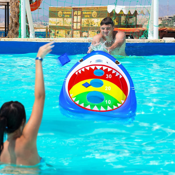 Kids Fun Pool Toys,Inflatable Shark Cornhole Board Floating Water Game Outdoor Swim Play for Adults Family,Cool Summer Party Gift for 6 7 8 9 10
