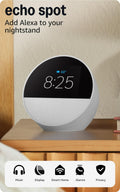 Amazon Echo Spot (newest model), Great for nightstands, offices and kitchens, Smart alarm clock, Designed for Alexa+, Glacier White Glacier White