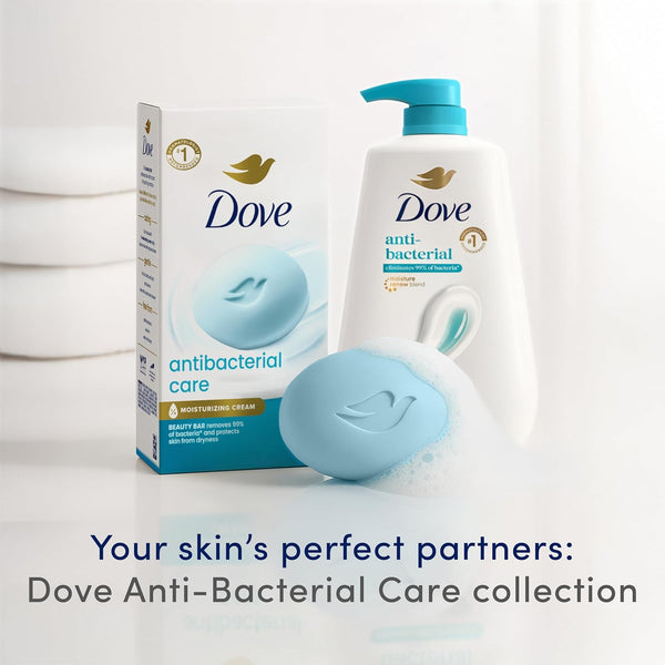 Dove Antibacterial Care Beauty Bar Soap, Moisturizing Cleanser, 6x 3.75 oz | Antibacterial beauty bar with ¼ moisturizing cream that removes 99%