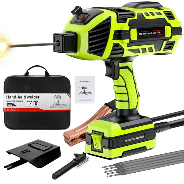 Portable Welding Machine 110V Handheld Electric ARC Welder Gun Stick Welder Machine with IGBT Inverter 5 Variable Current Adjustment for