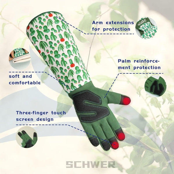 Schwer Gardening Gloves for Women, Rose Pruning Gloves with Forearm Protection, Breathable and Comfortable Thorn Proof Garden Glove with Touch