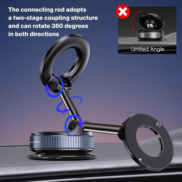 360° Rotatable Vacuum Magnetic Phone Holder, Foldable and Retractable Suction Cup Car Phone Mount for Car/Gym/Mirror/Smooth Surface, Compatible