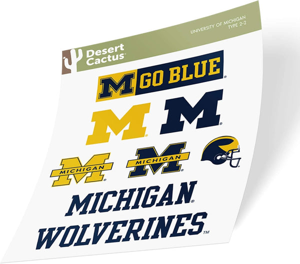 Desert Cactus University of Michigan Sticker Wolverines UM U of M Sticker Vinyl Decals Laptop Water Bottle Car Scrapbook Sheet T2 (Type 2)