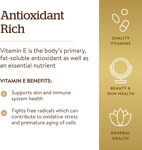 Solgar Vitamin E 670 Mg (1000 IU), 100 Mixed Softgels - Natural Antioxidant, Skin & Immune System Support - Naturally-Sourced Vitamin E - Gluten