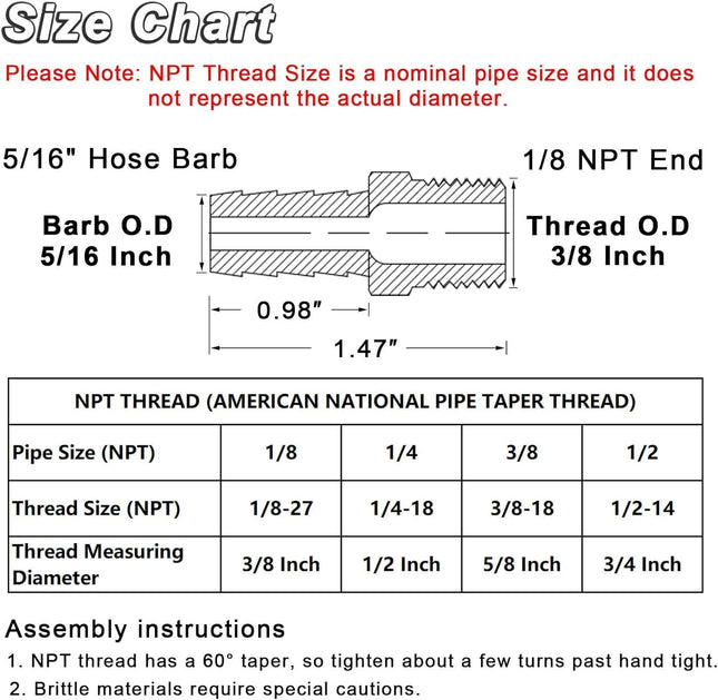 KOOTANS 4Pcs Brass Hose Barb Fittings 5/16" Hose Barb to 1/8 NPT Male Thread Air Hose Fittings Brass Quick Coupler Air M